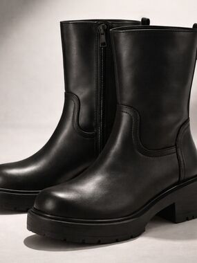 No Boundaries Black Mid-Calf Zip Platform Combat Boots